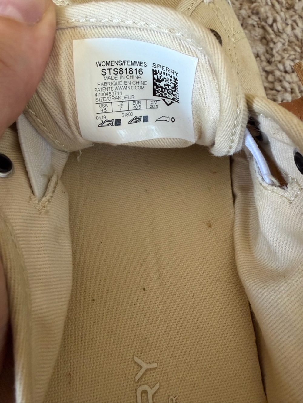 Sperry Low-Top Canvas Sneakers in Beige with Brown Laces - Picture 5 of 8